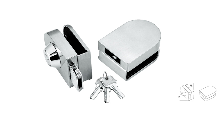 Oval central glass lock,double,glass-glass